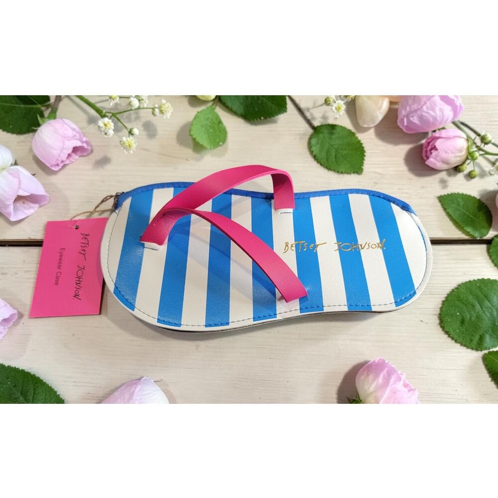 Betsey Johnson Striped Eyeglass Case Blue White Pink Sunglasses Case